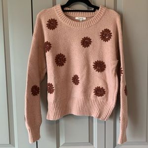 Madewell Pink Flower Embroidered Pullover Sweater. Size medium.